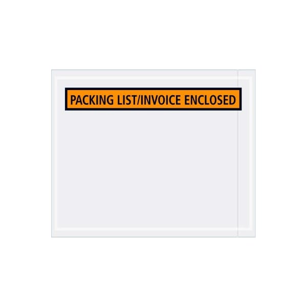 Box Packaging Panel Face Envelopes, "Packing List/Invoice Enclosed" Print, 5-1/2"Lx4-1/2"W, Orange, 1000/Pack PL462 - main